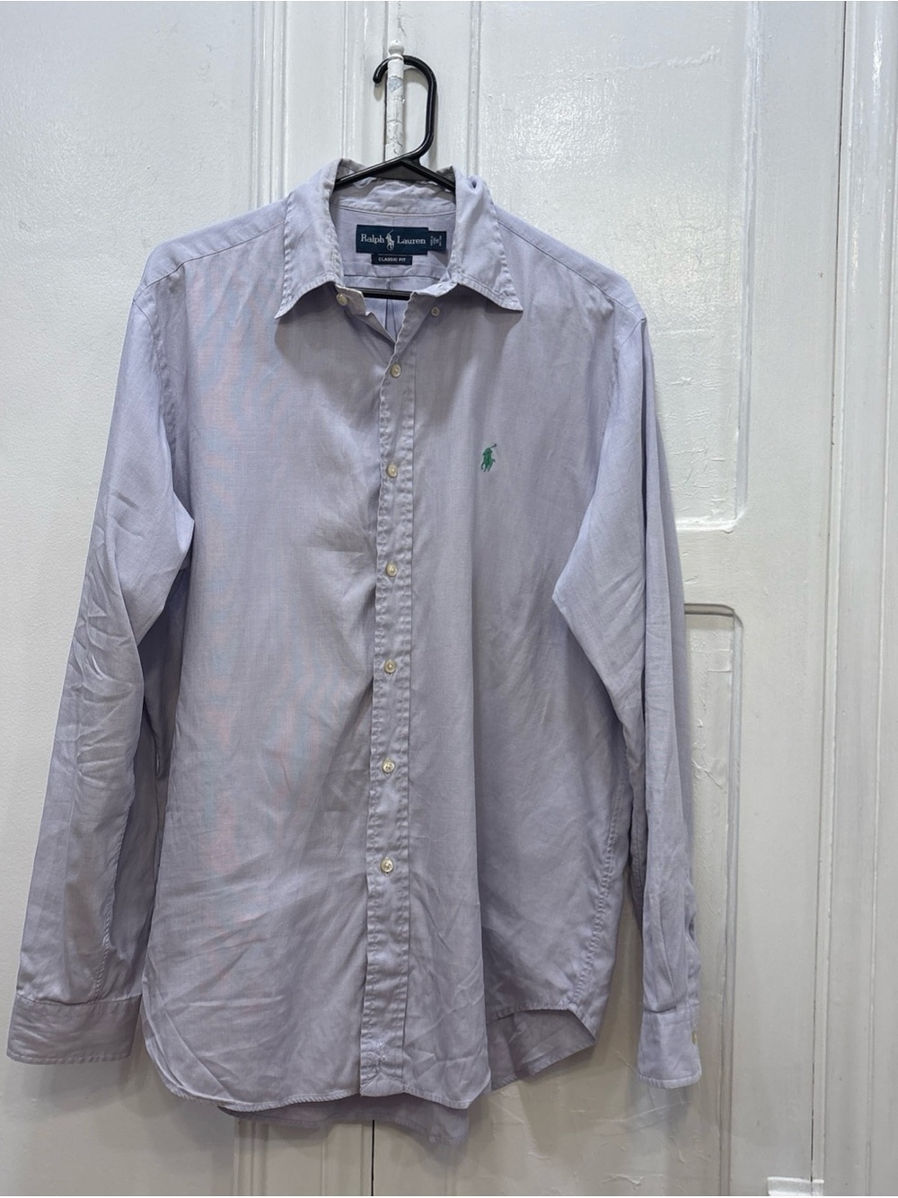 Ralph Lauren Classic Fit Button Up Dress Shirt Purple Green Pony Men Sz 16 34/35